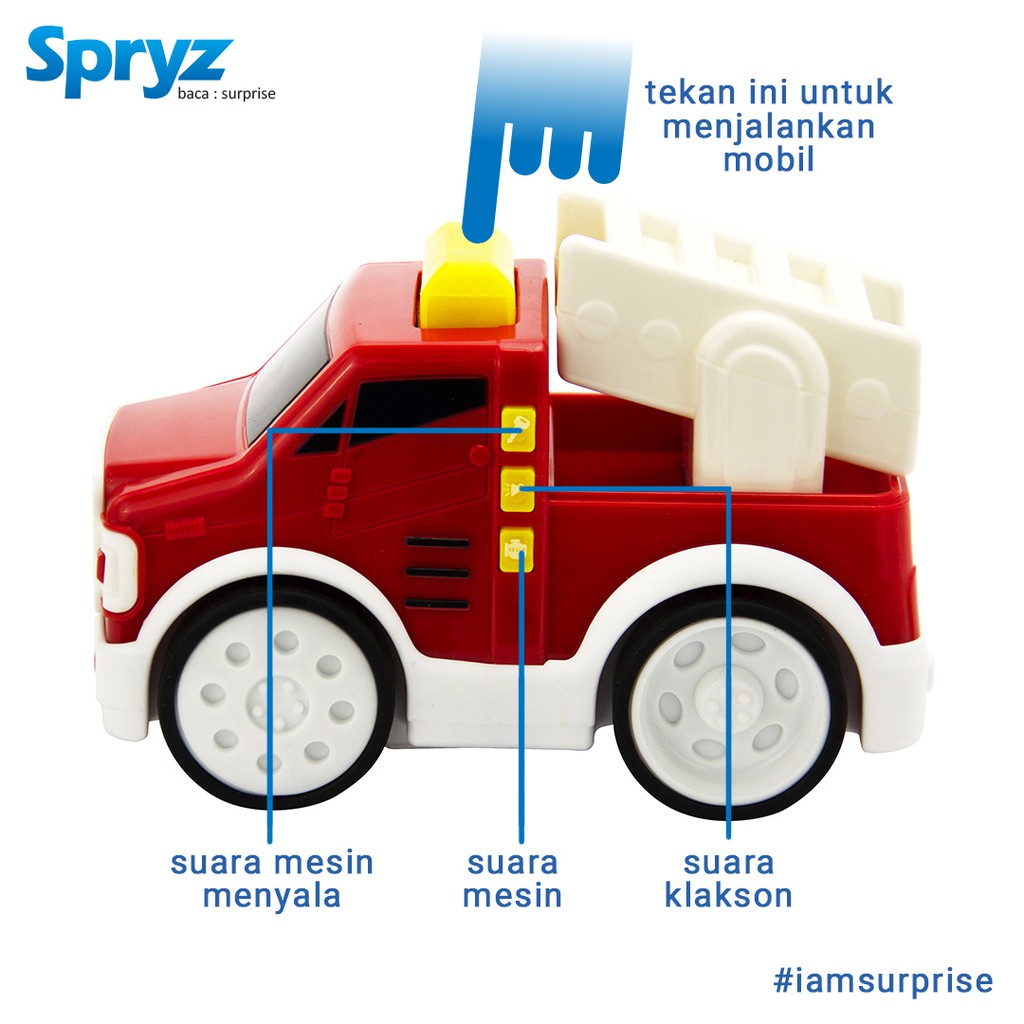 Spryz Press &amp; Go Skala 1:24 Mainan Mobil Pemadam Kebakaran dengan Lampu &amp; Suara