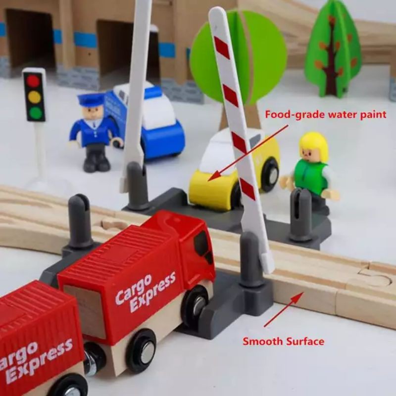88 pcs wooden train set electric / train railway toy / mainan kereta api kayu