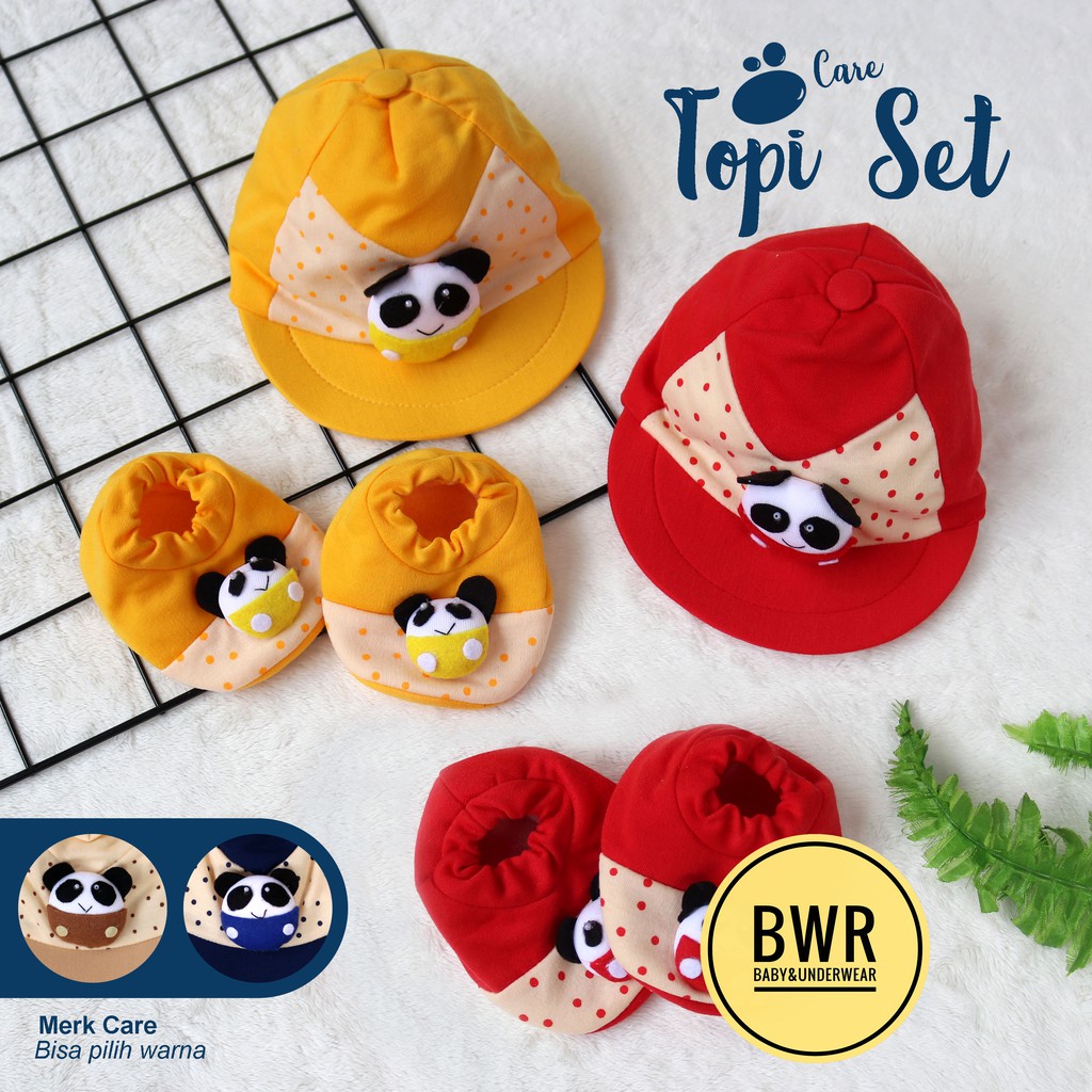 Topi Set Kaos Kaki Care / Topi Bayi Newborn Karakter / Bintik POLKADOT 01 Pilih Warna - Bwr IX