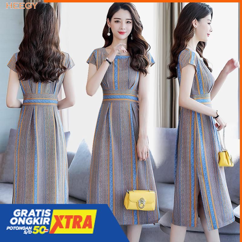 Dress Casual Lengan Pendek Slim Straight Bohemian Musim Panas Gaya Wanita Korea