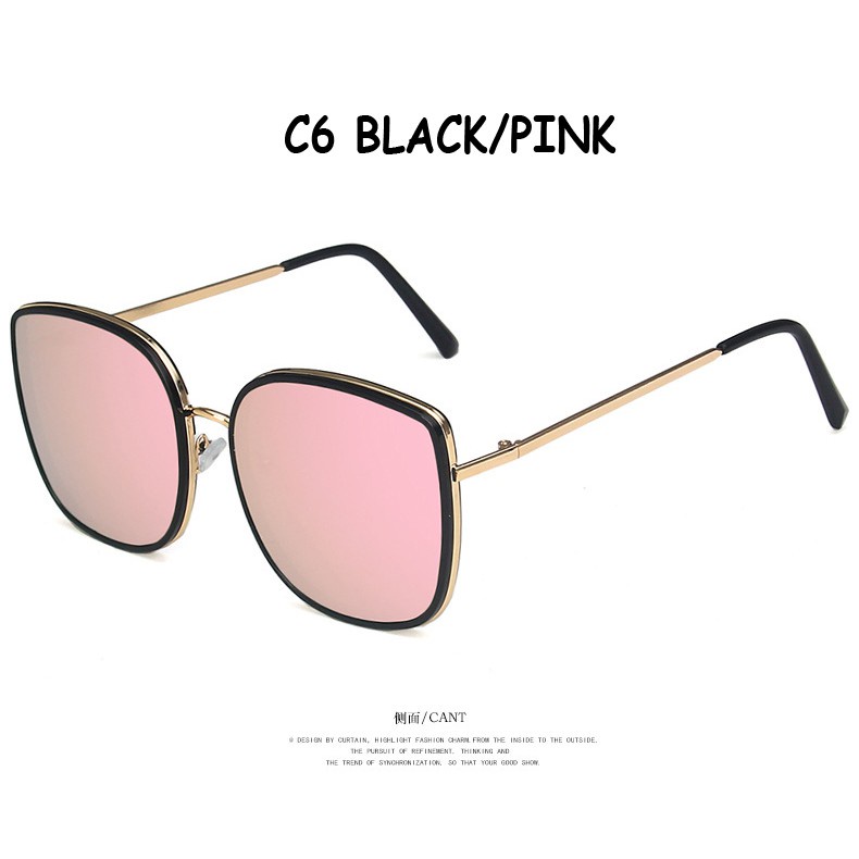 Korea Bibi Square Fashion Retro Logam Bingkai Kacamata Wanita UV400-C6 BLACK-PINK