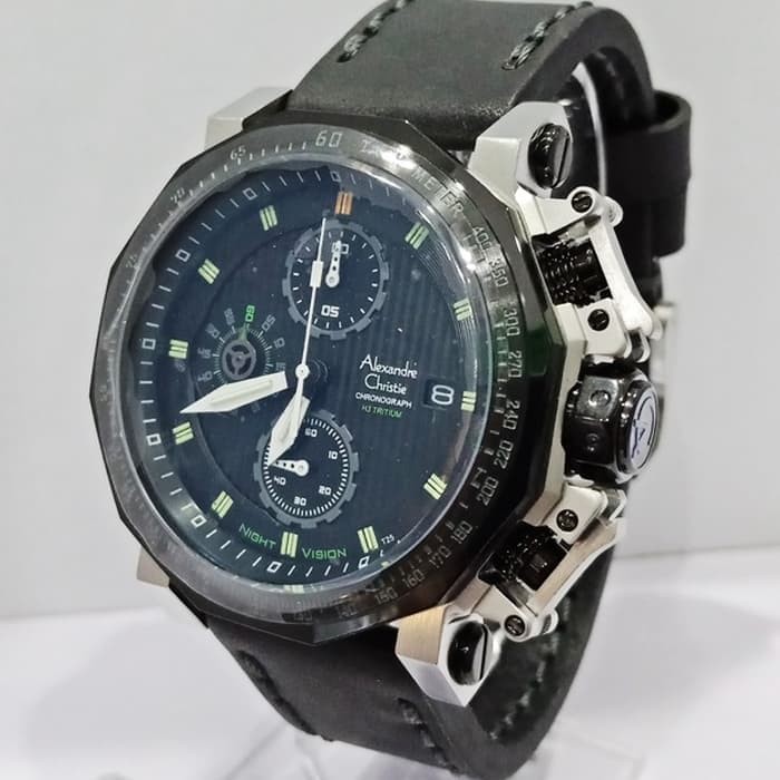 JAM TANGAN ALEXANDRE CHRISTIE WATCH AC 9213 PRIA SILVER BLACK NIGHT VISION ORIGINAL