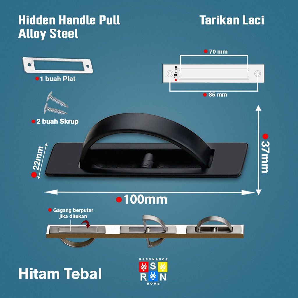 Tarikan Pintu Laci / Lemari Model Tanam Bahan Tebal Silver Resonance Home
