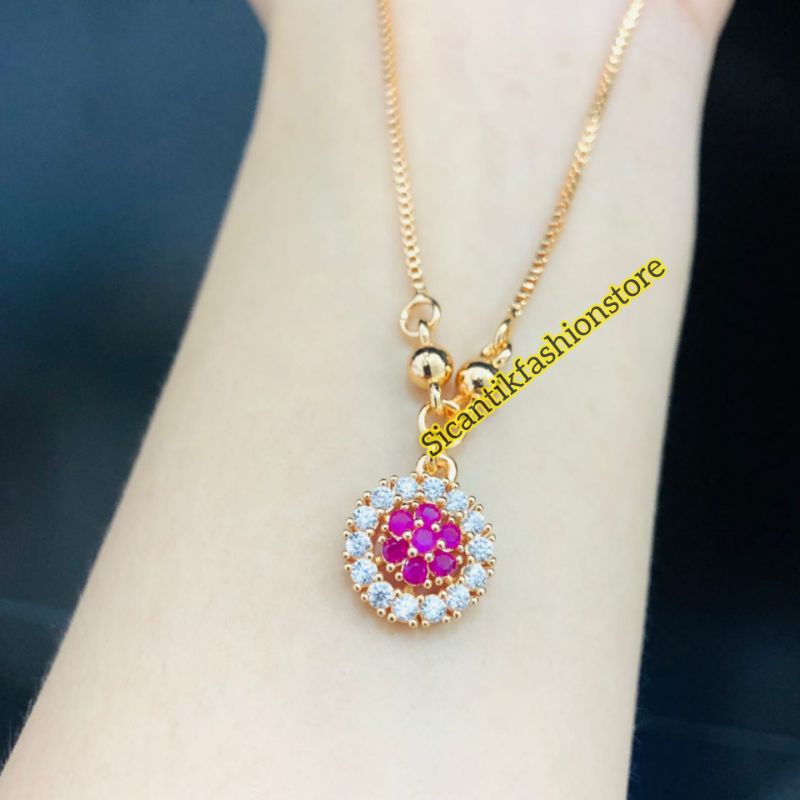 Kalung Titanium Liontin Permata Kristal Fashion Wanita Terlaris Anti Karat  Luntur Kalung Wanita