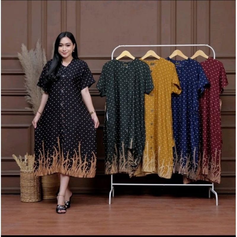 KSP22 DASTER ANDIN POLKADOT RUMPUT - DASTER BUSUI KANCING DEPAN LENGAN PENDEK - DASTER HAMIL