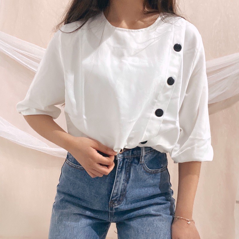 EUNJO Blouse Asymmetrical Blouse Korea Officewear Top A21