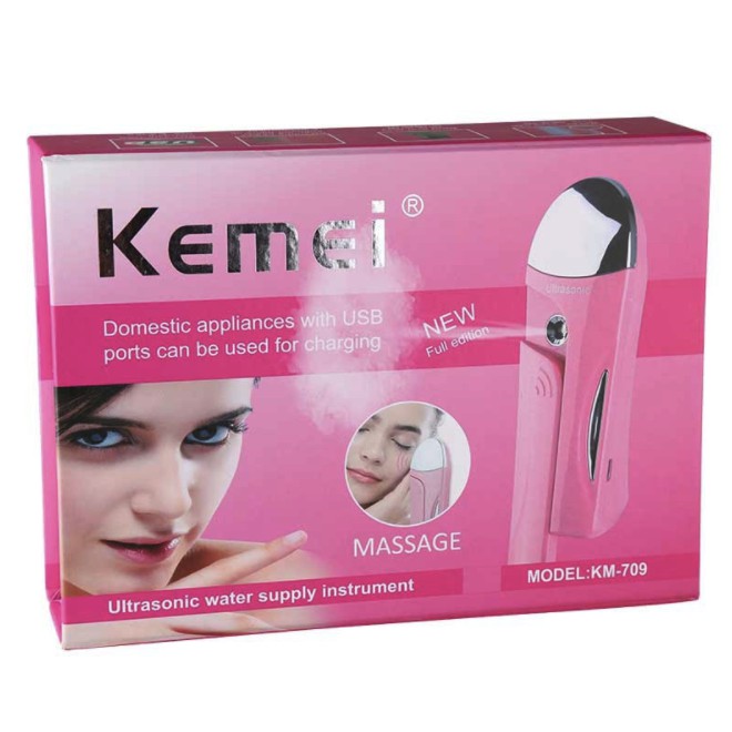 KEMEI KM-709 Ultrasonic Portable Rechargable Facial Handy Spa Moisturizing Mist Water Supply Massage