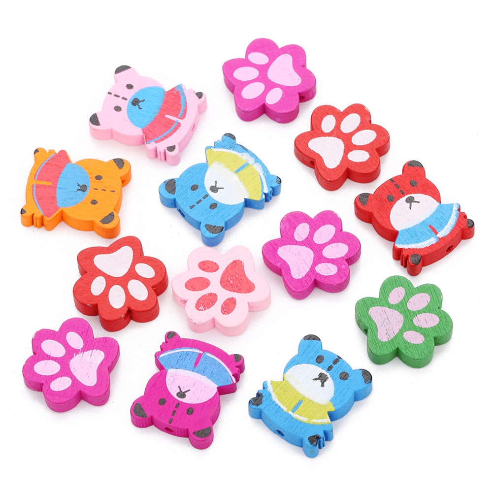 40pcs Manik Manik Kayu Bentuk Kartun Lucu Untuk Membuat Perhiasan