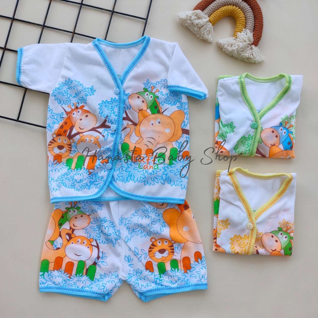 Baju Bayi Setelan Lengan Pendek Baru Lahir Motif Boneka Lokal