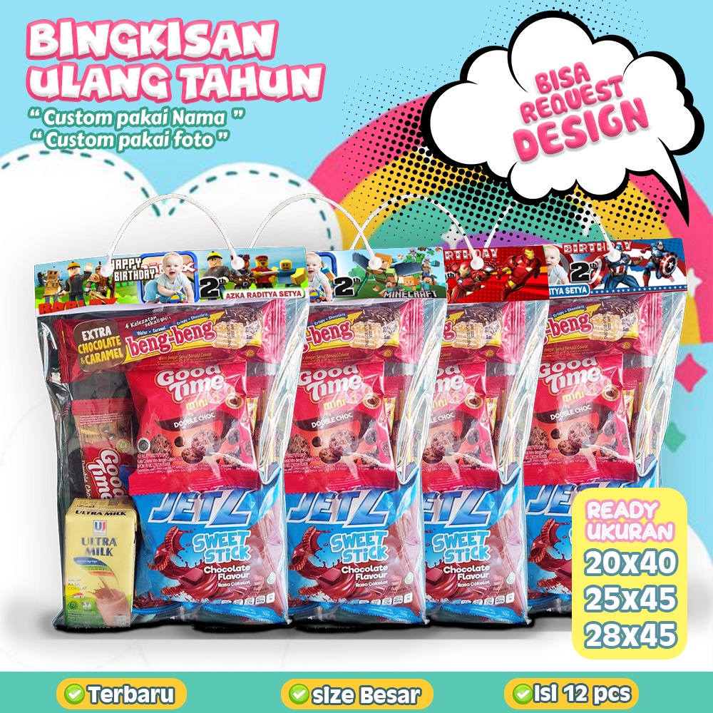 

bingkisan tas snack plastik ulang tahun ukuran besarISI 12 PCS little series