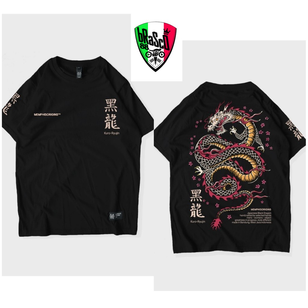 Tshirt sukajan warior-kaos pria kuro ryujin black-kaos sukajan black - kaos naga sukajan