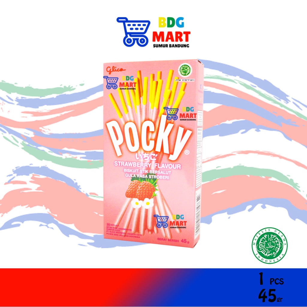 

BOX Pocky Strawberry Kue Biskuit Stik Lapis Krim Stroberi Halal - 45gr