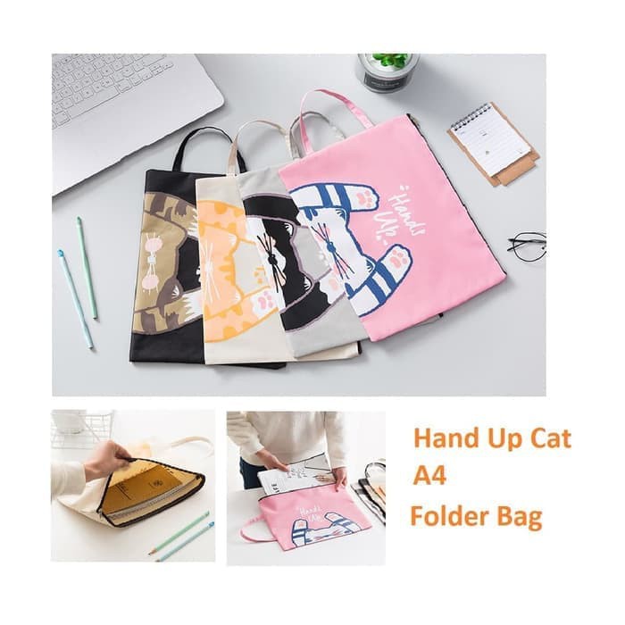 

PF15 MAP Hand Up Cat A4 Stationery File Folder - CREAM