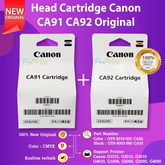 Cartridge Tinta Canon BH7 CH7 BH 7 CH 7 Print Head Cartridge CA91 CA92 Tinta Canon G1000 G2000 G3000 G4000 Printer InkTank G1010 G2010 G3010 G4010 Black Color Hitam Warna QY6-8003-000 CA-91 CA-92 Original Ori Asli QY6-8003