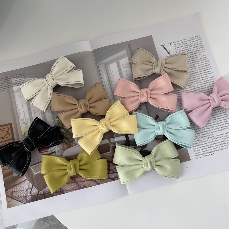 JEPIT PITA RAMBUT MODEL RIBBON BOW KULIT LEATHER CUTE MINI SOFT PASTEL COLOR WARNA SOLID LEMBUT JEPITAN HAIR SNAP PRETTY CLIP HAIRCLIP