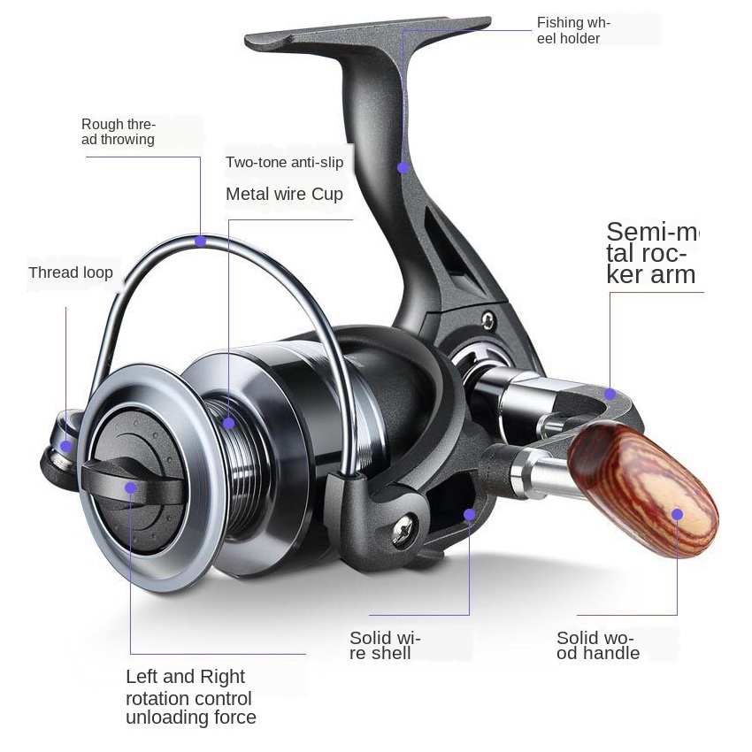 QIDA ZH5000 Series Reel Pancing Spinning Fishing Reel 4.7:1 Gear Ratio - Black
