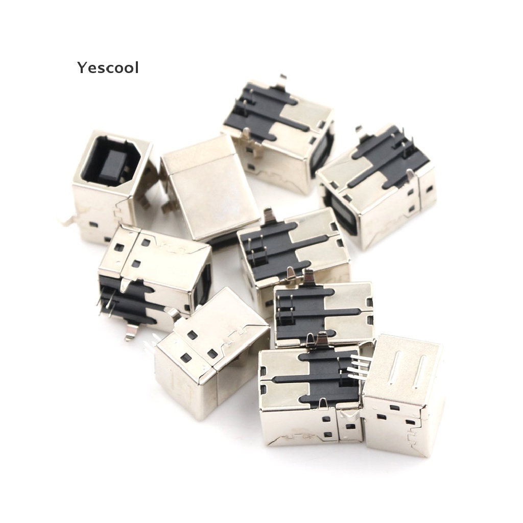 Yescool 10pcs Soket Jack DIP PCB USB Female Tipe-B Port 4-Pin Sudut Kanan