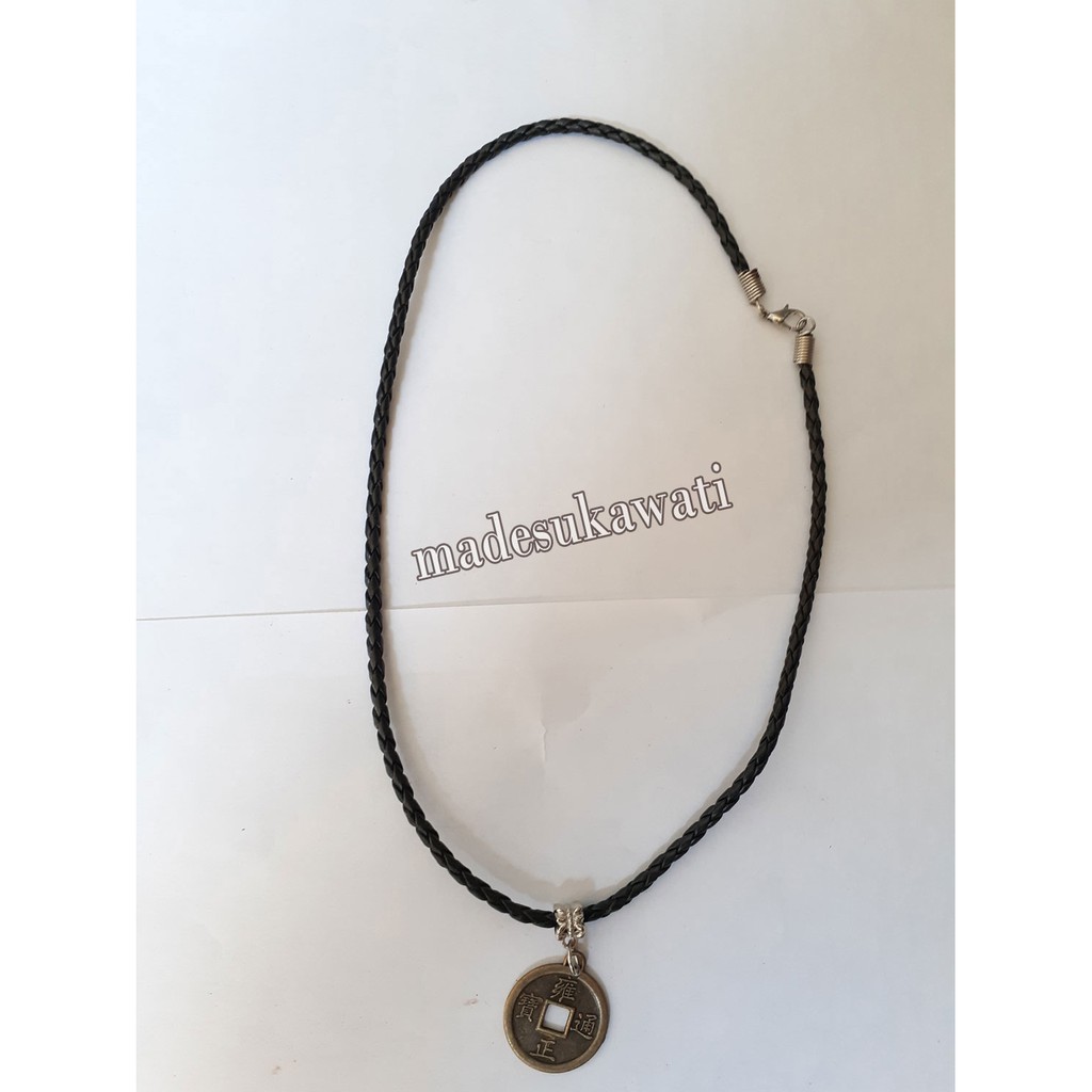 Kalung kulit koin uang pis bolong necklaces lingkar 45cm