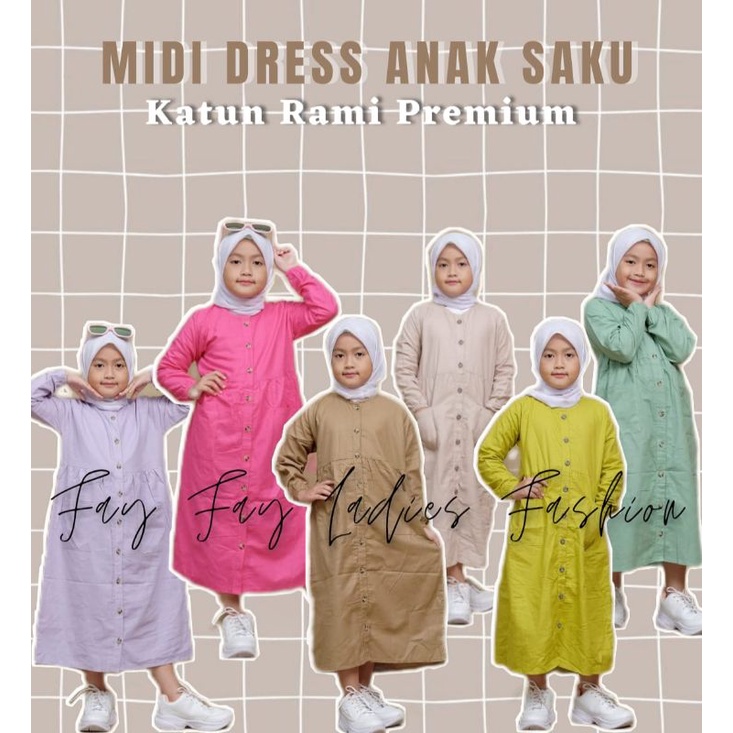 Midi Dress Anak Katun Linen Rami Premium