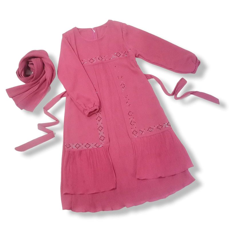 PRE❤ SET GAMIS DAN JILBAB ANAK 3-5 TAHUN BAHAN CERUTTY BABYDOL SYARI MEWAH PRELOVED