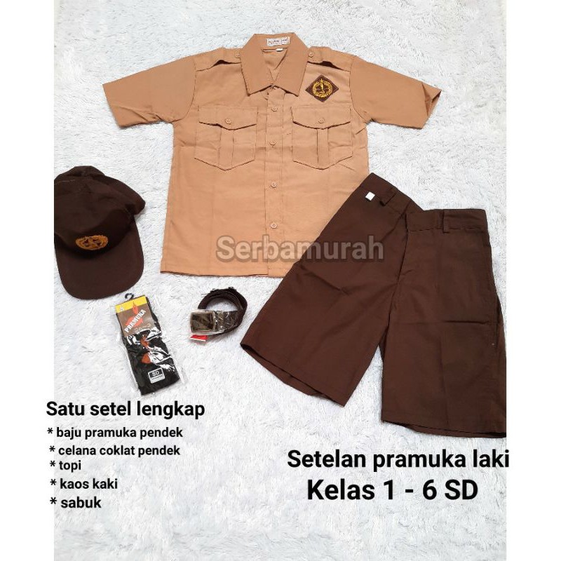 Setelan seragam pramuka SD laki baju pendek celana pendek set lengkap