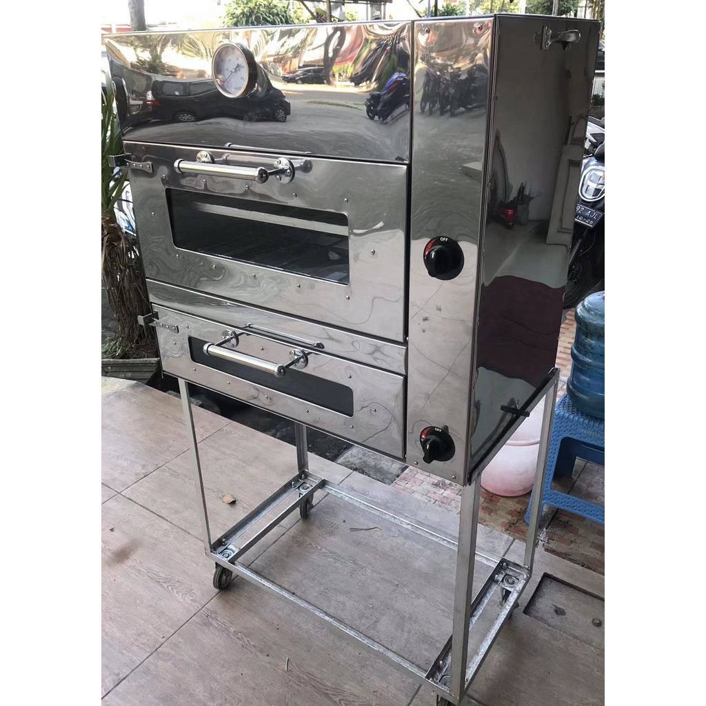 Oven Gas stainless tebal Otomatis 2 api dengan lapisan anti panas