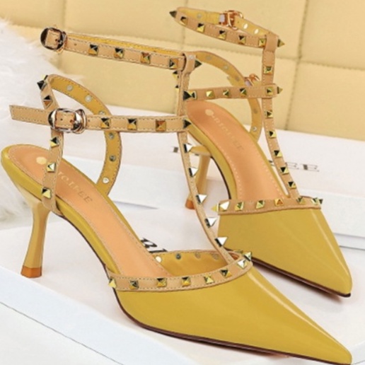yellow studded heels