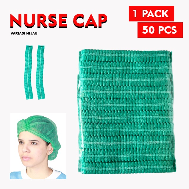 Nurse Cap Topi Penutup Kepala Pelindung Rambut 1 Pack 50 Pcs