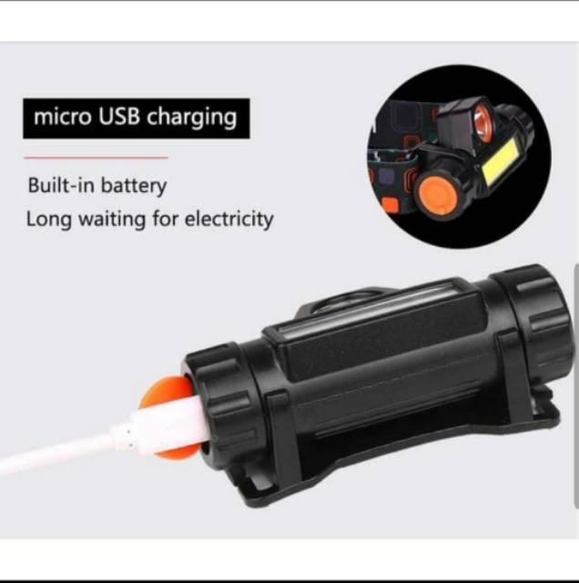 Senter Kepala Mini Head Lamp Led COB Rechargeable Plus Magnet