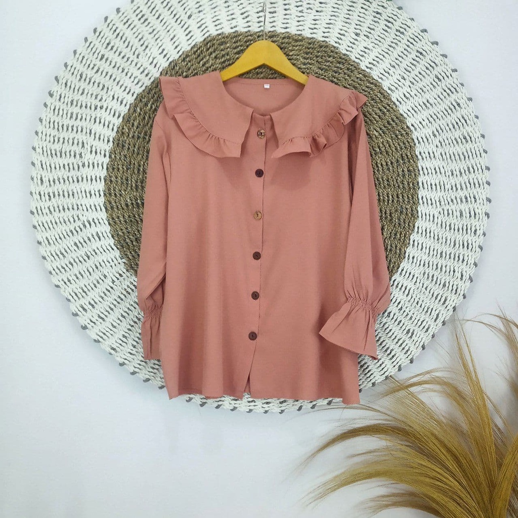 BIANKA BLOUSE  ATASAN JUMBO BIG SIZE OVERSIZE LD 120 130 140 150 BAHAN ITY CREPE (COD)-Salmon