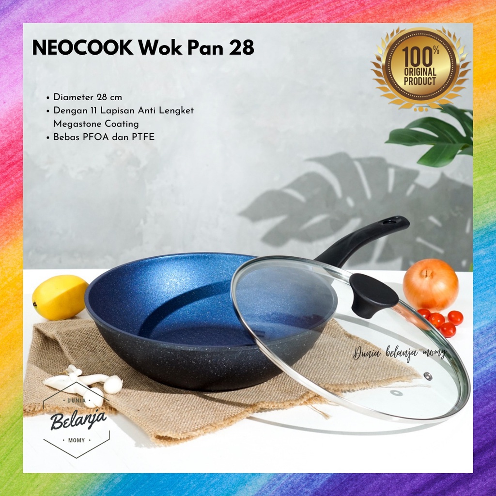 Neocook Wok Pan 28 cm Wajan Dengan Lapisan Megastone Coating Anti Lengket