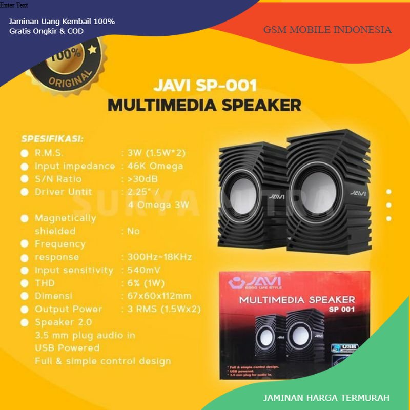 Jual Speaker Javi Sp001 Super Bass Speaker Usb Laptop Dan Handphone