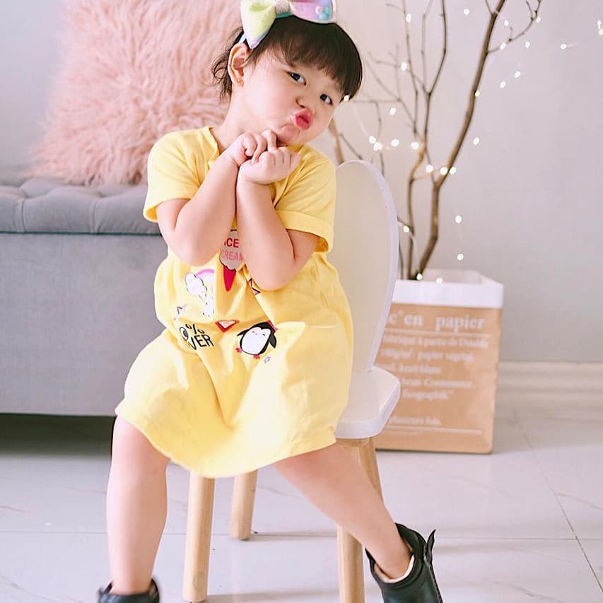Baju Anak Dress Daster Motif Kuda Poni tas kecil kartun bahan kaos Sablon Dress Smilee