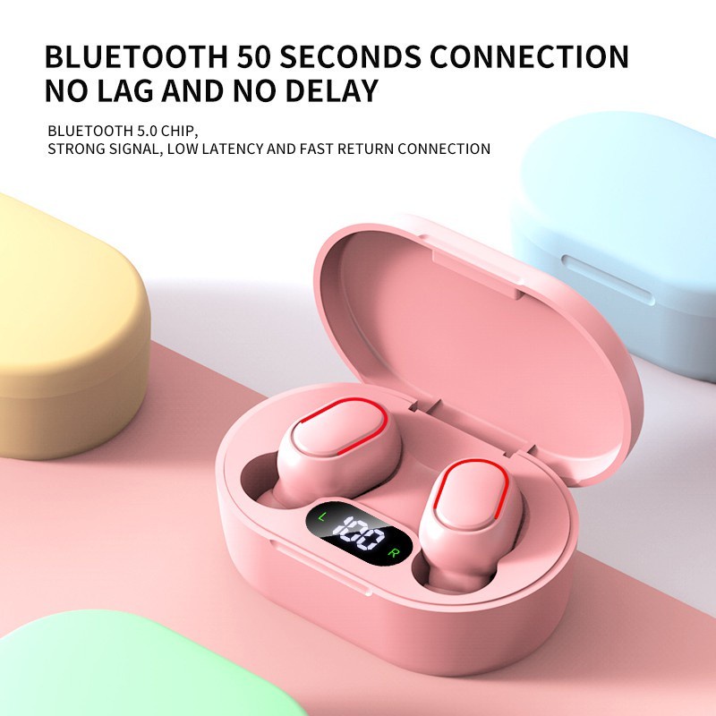 Headset Bluetooth E7S Macaron Led Digital Display TWS Earphone dengan Mic Henset Bloetooth Earphone Wireless Headset Bluetooth