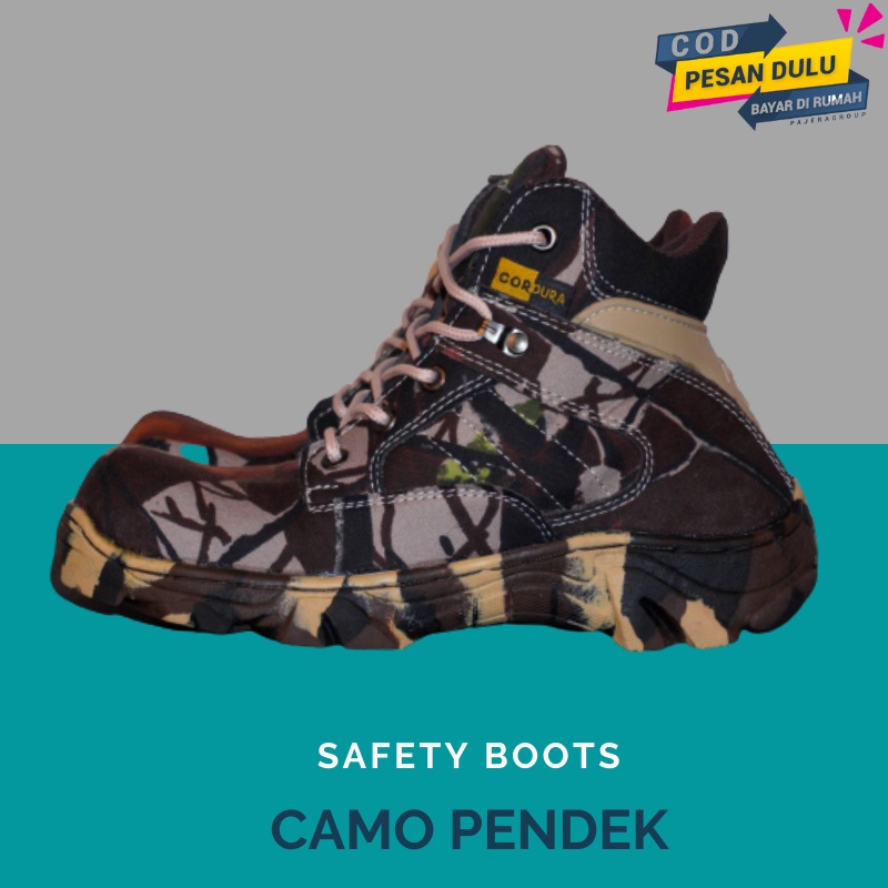 BISA COD  Sepatu Pria  Camo Pendek 6Inci Low Boots Zipper Safety Hiking Hunting Army Abri PDL