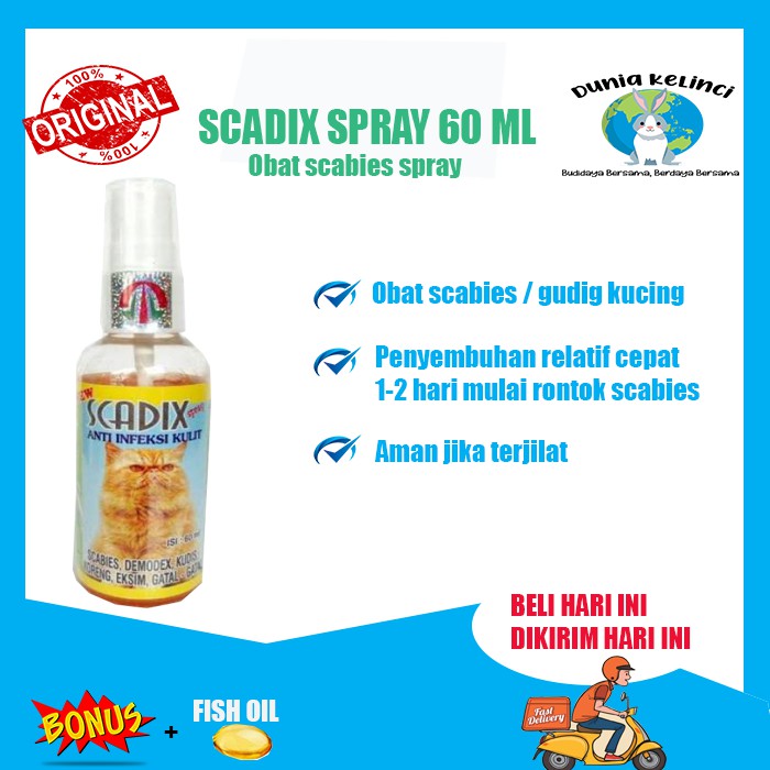 OBAT SCABIES KUCING SCADIX SPRAY 60 ML GUDIK  DEMODEX KUDIS KORENG GATAL GATAL EKSIM