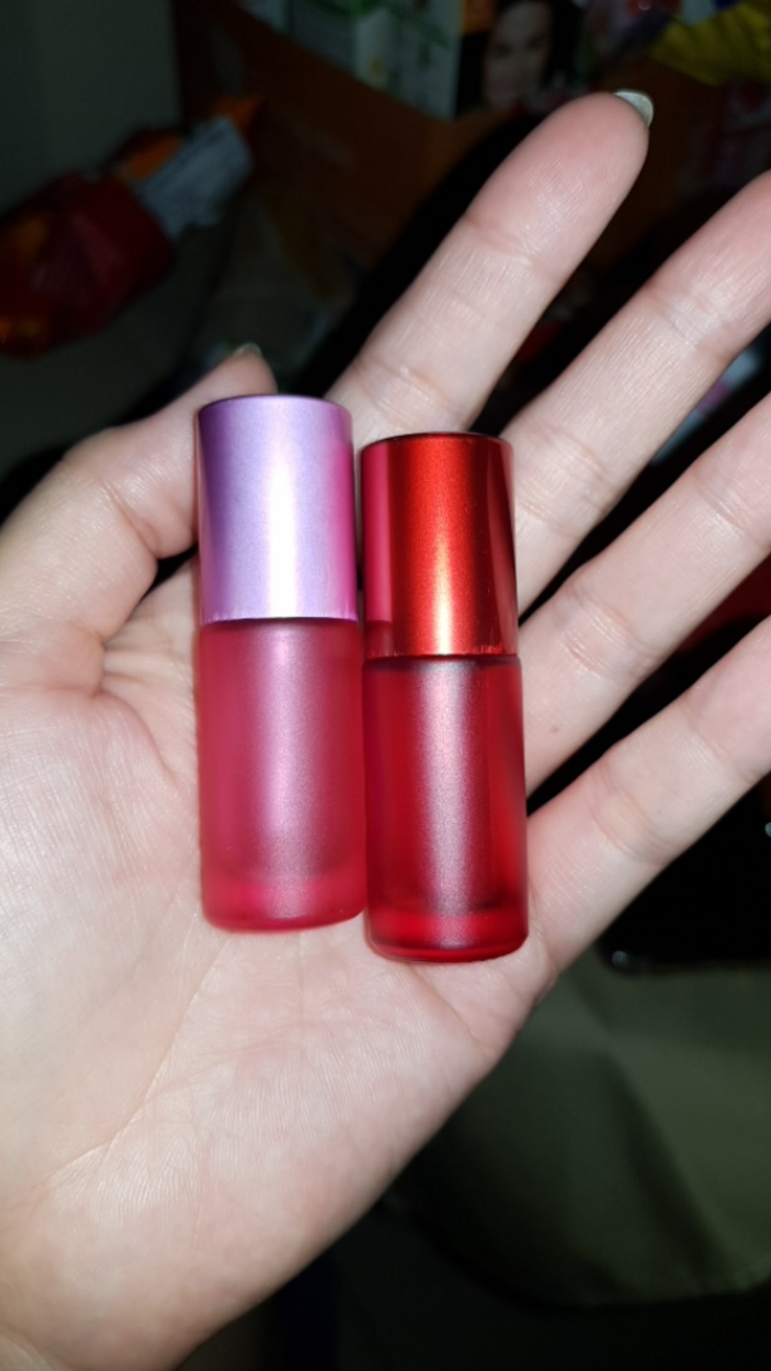 Botol Kaca Roll On 5ml Frosted Dengan Tutup Warna Sama. Kaca Tebal