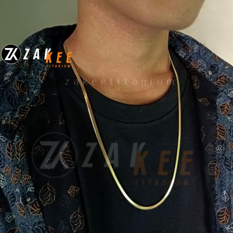 Kalung Titanium Pria Wanita Emas Anti Karat Cowok Cewek Laki Keren Mas Gold Kilau Panjang 45cm 50cm 60cm Stainless Steel