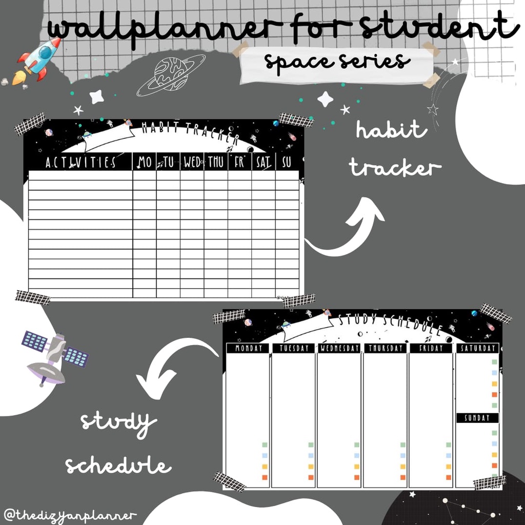 

Study Schedule / Habit Tracker / Wall Planner / Wipe and Clean / Space Series