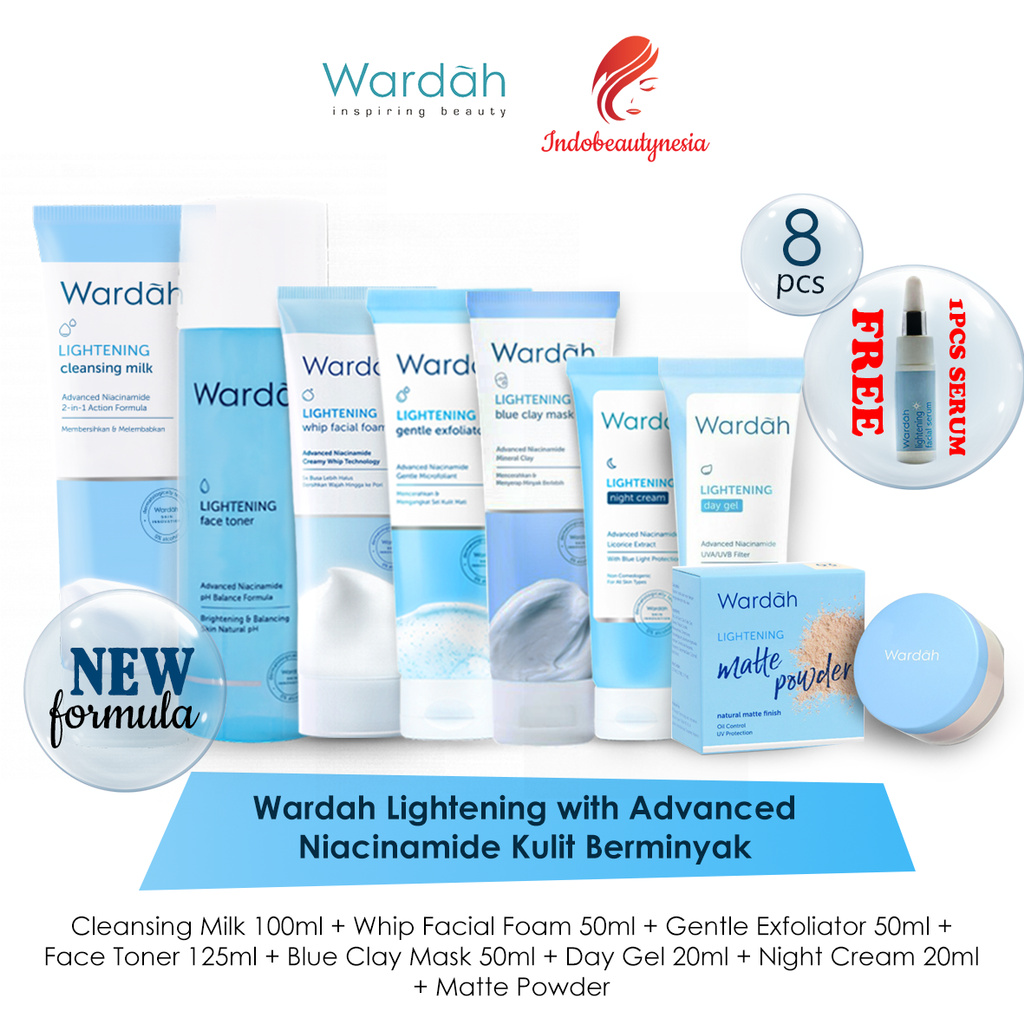Paket Wardah Lightening Lengkap 8pcs Kulit Normal - Berminyak / Oily Free Serum