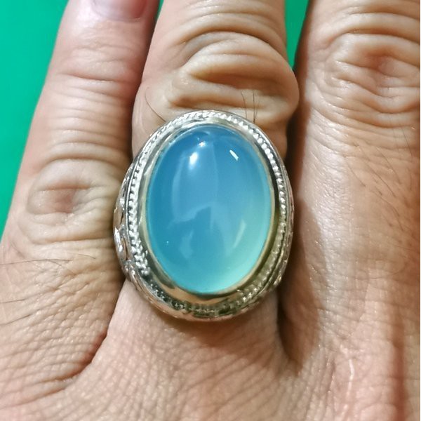 Batu Cincin Natural Biru Langit Blue Chalcedony