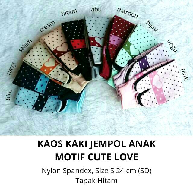 Kaos Kaki Jempol Anak Perempuan Motif Cute Love (Tapak Hitam, Tebal, Nylon Spandex, Usia SD, Murah)