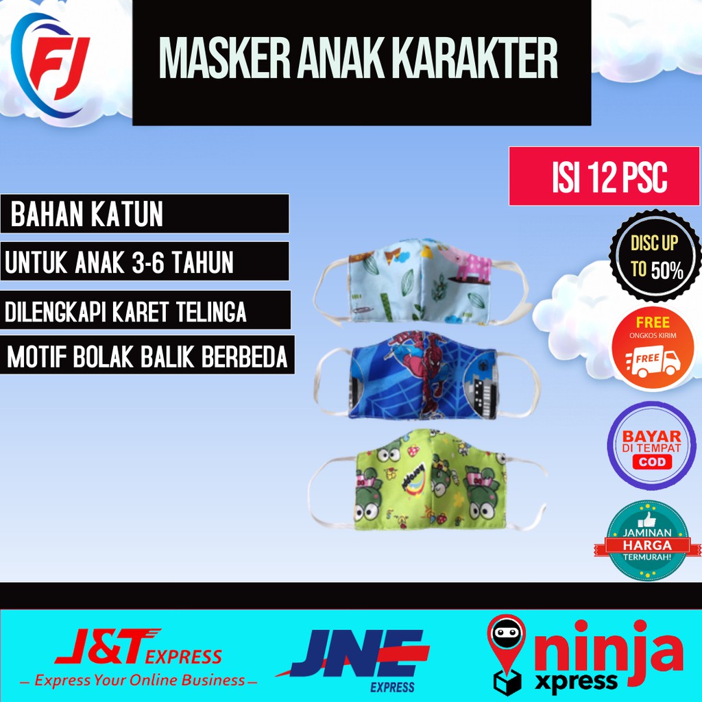 MASKER KAIN ANAK EARLOOP MOTIF BOLAK BALIK TALI KARET MURAH FASHION ANAK PEREMPUAN 2 LAPIS