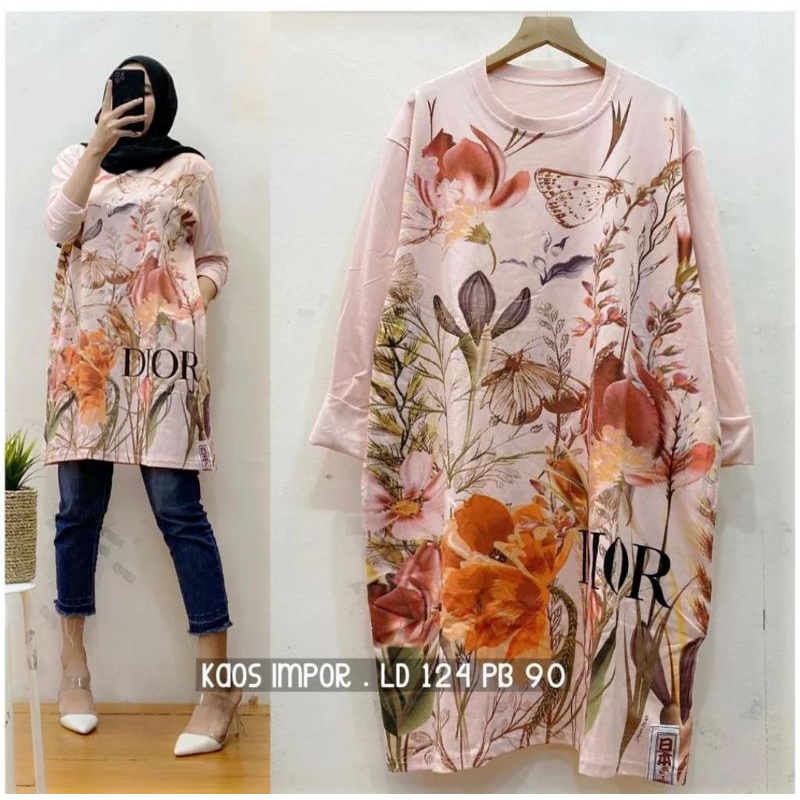 TUNIK KAOS IMPORT PREMIUM PRINTING DIOR FLOWER ORI UK JUMBO