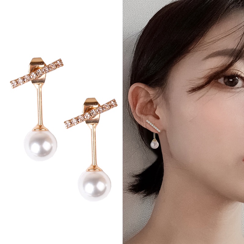 Anting 925 Silver Needle Hias Mutiara Berlian Imitasi Gaya Korea Untuk Perempuan