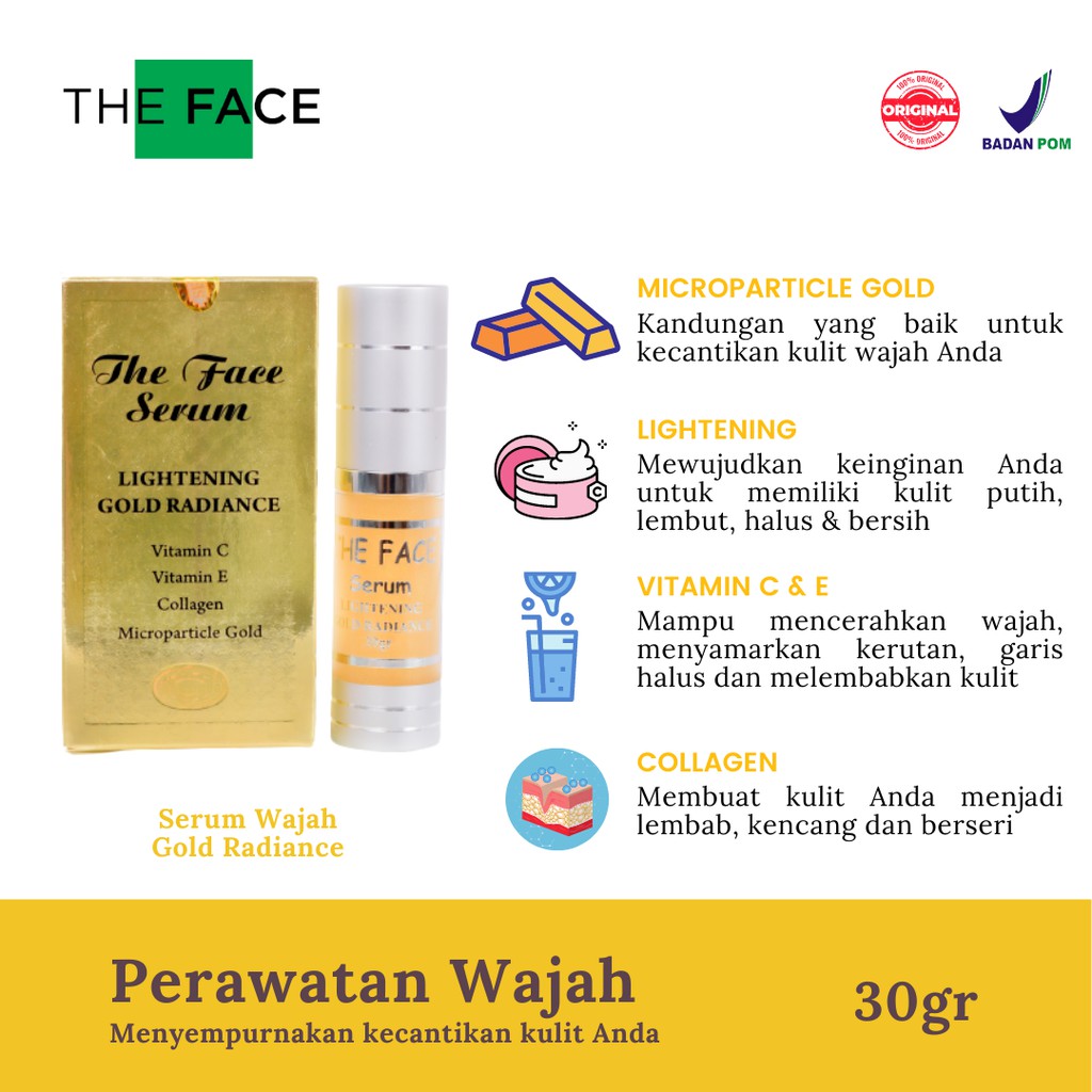 THE FACE Serum Lightening Gold Radiance With Vitamin C, E, Collagen &amp; Microparticle Gold 30gr