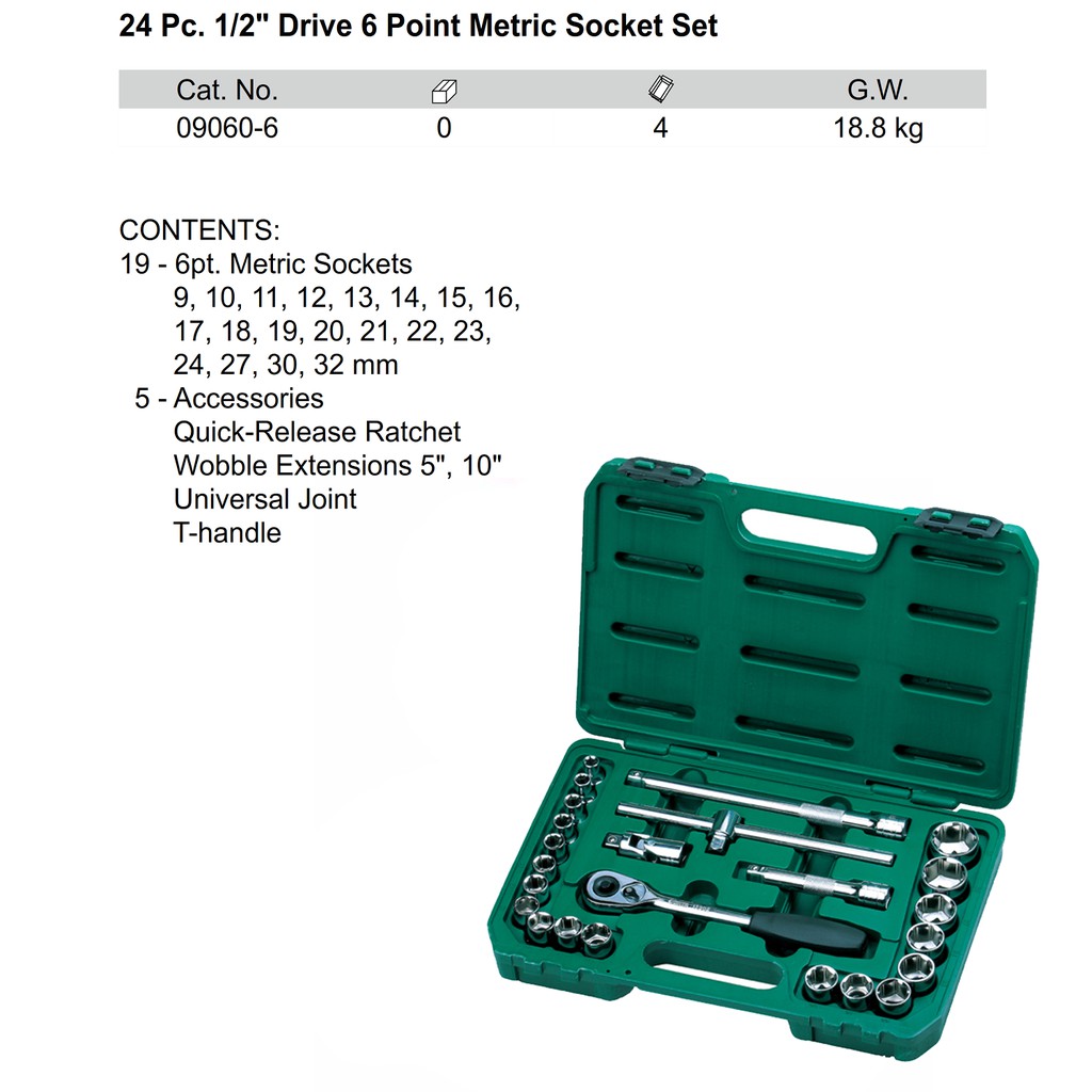 Kunci Socket Set 24 Pcs 1/2&quot; INCH 09060-6 SATA TOOLS