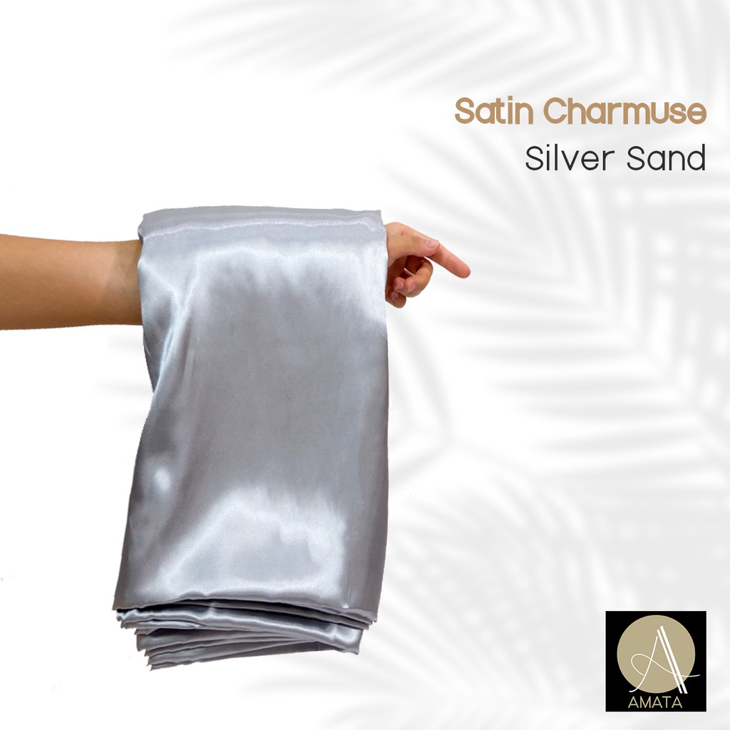 1/2 meter Kain Satin Charmuse / Sateen Silk Premium Silver Sand Amata