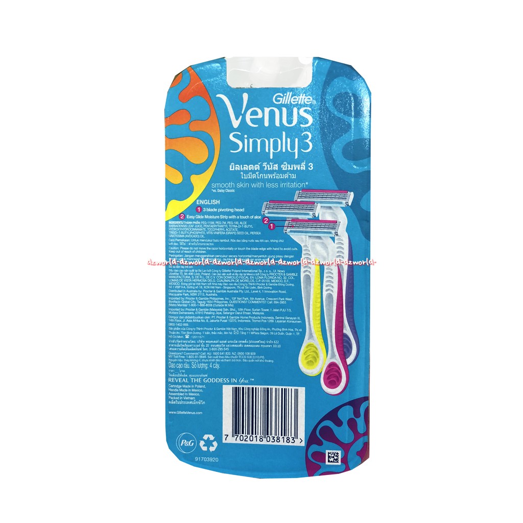 Gillette Venus Simply 3 Disposable Razor Isi 3 Pcs Pisau Cukur Wanita Cewek Gilete Gillete Gilette Pink Simple Venus Pisau Cukur Cewek Simpli