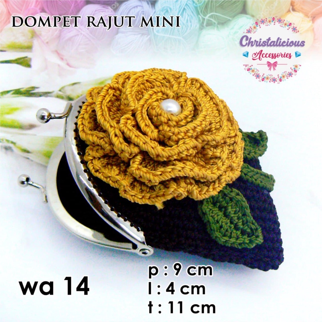 Dompet Rajut Motif Bunga, Dompet rajutan mini untuk koin, dompet koin, dompet behel rajut untuk koin